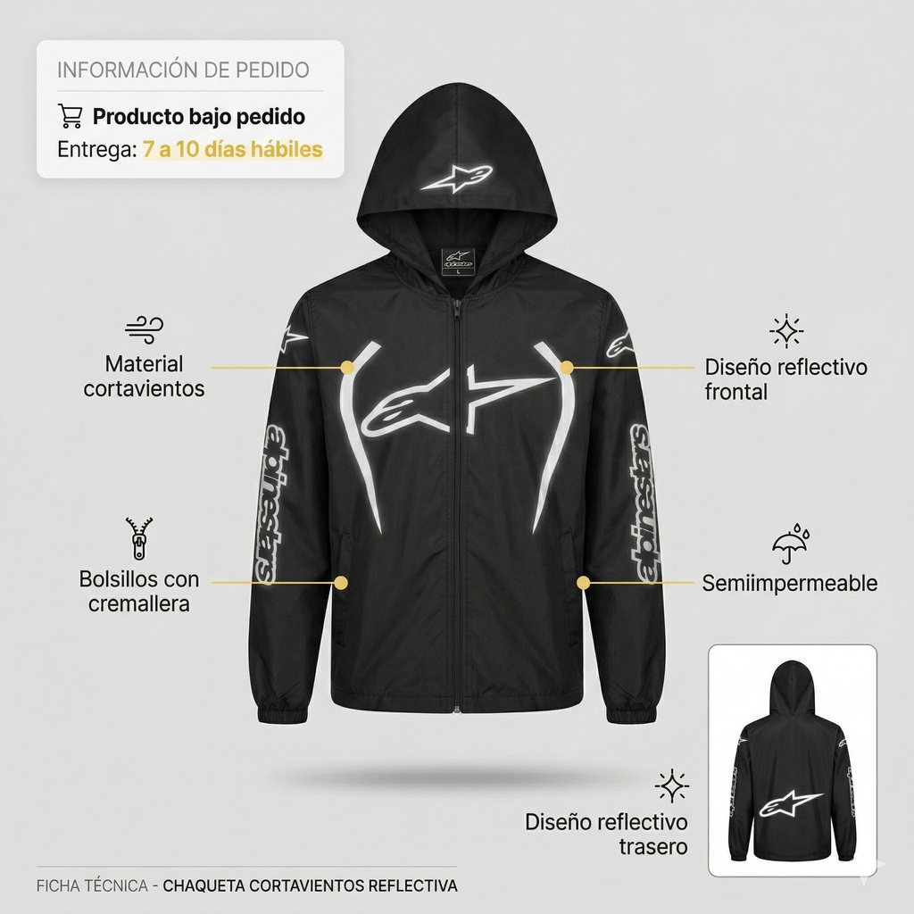 Chaqueta Cortavientos Alpinestar Reflectiva | Diseño Urbano + Alta Visibilidad