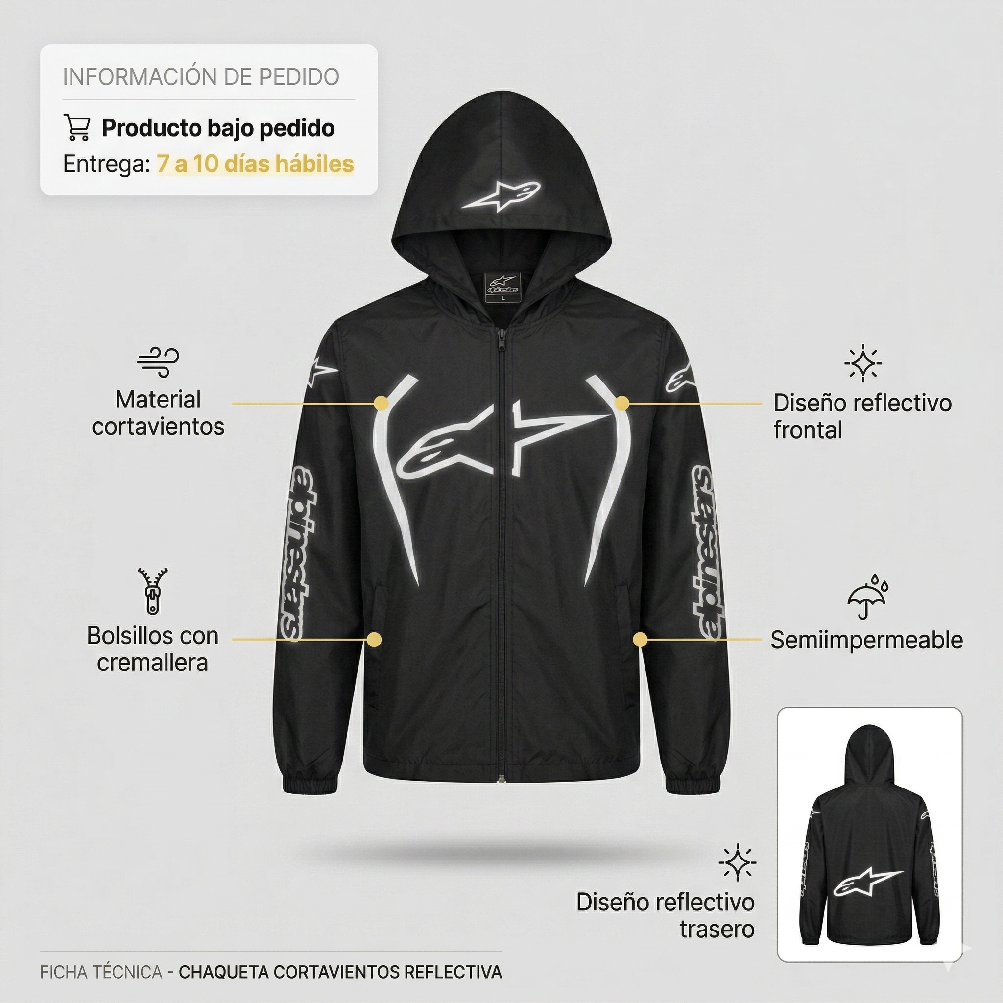 Chaqueta Cortavientos Alpinestar Reflectiva | Diseño Urbano + Alta Visibilidad