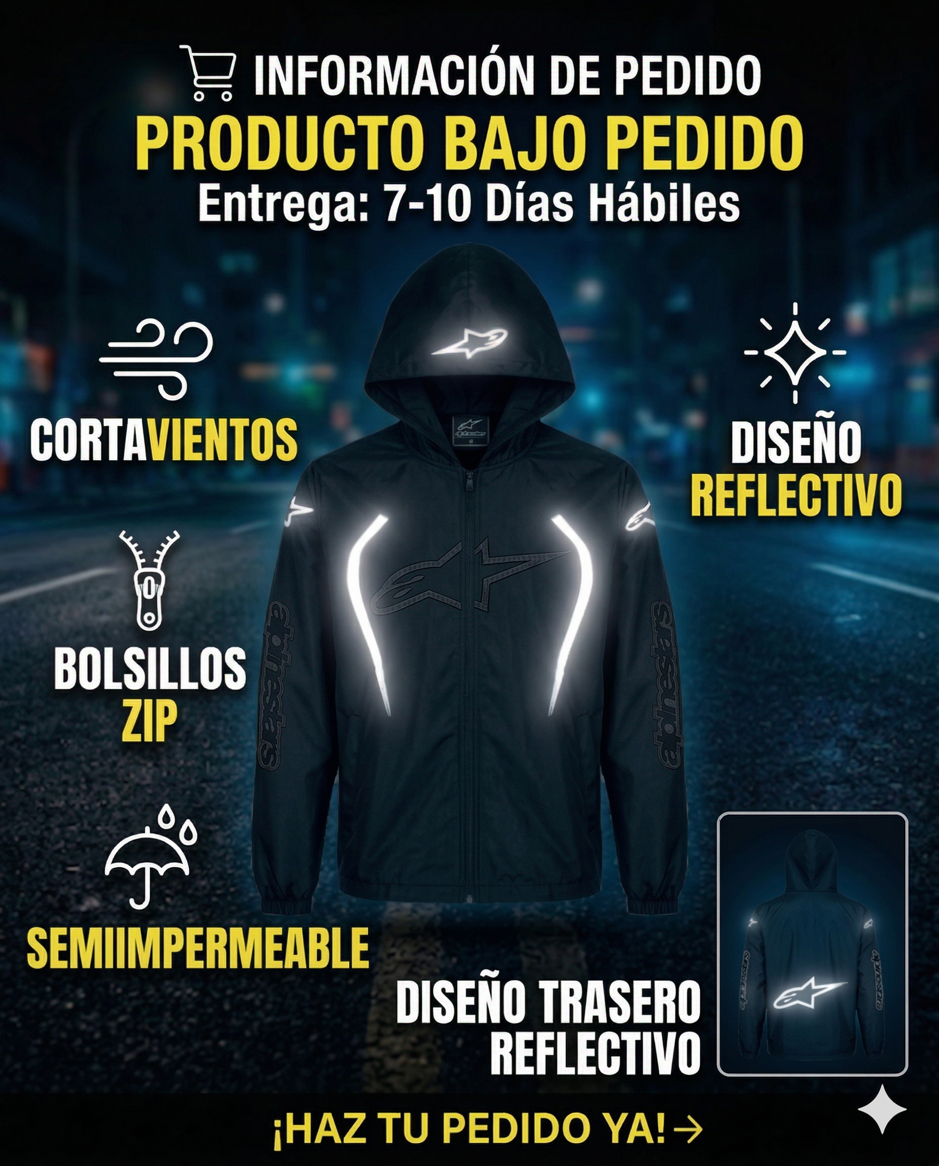 Chaqueta Cortavientos Alpinestar Reflectiva | Diseño Urbano + Alta Visibilidad
